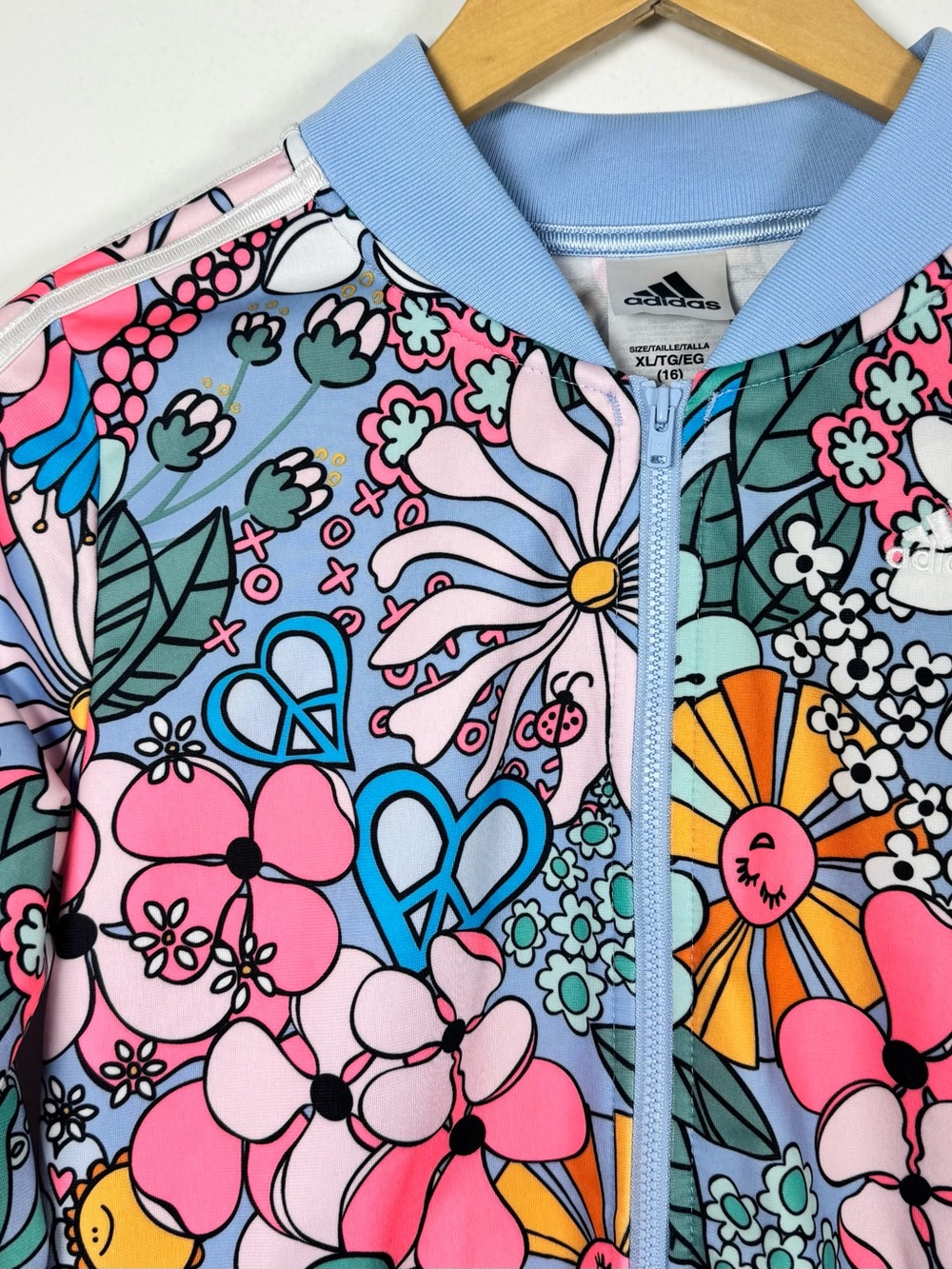 Adidas Retro Floral 70’s Artsy Print Track Jacket Girls 16 X Large Nordstrom EUC - Picture 2 of 6